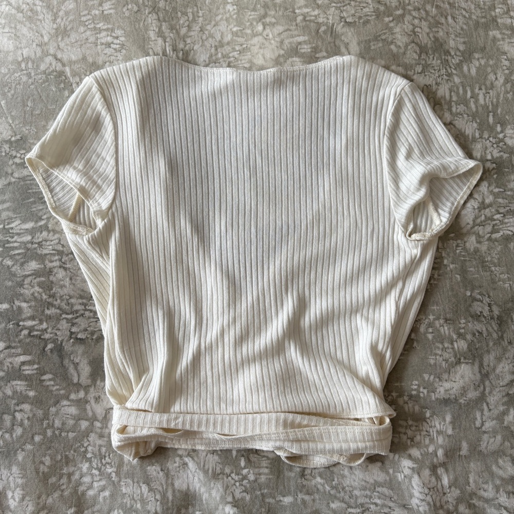 Reformation Cream Ribbed Wrap Blouse - Picture 2 of 5